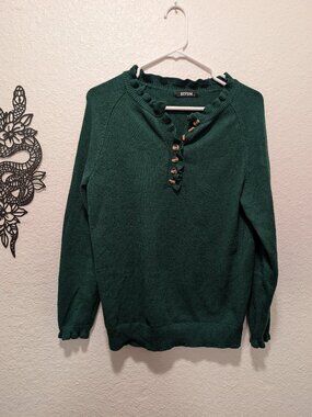 BTFBM Womens Blue Ruffle Sweater M Long Sleeve Pullover Soft Knit Top